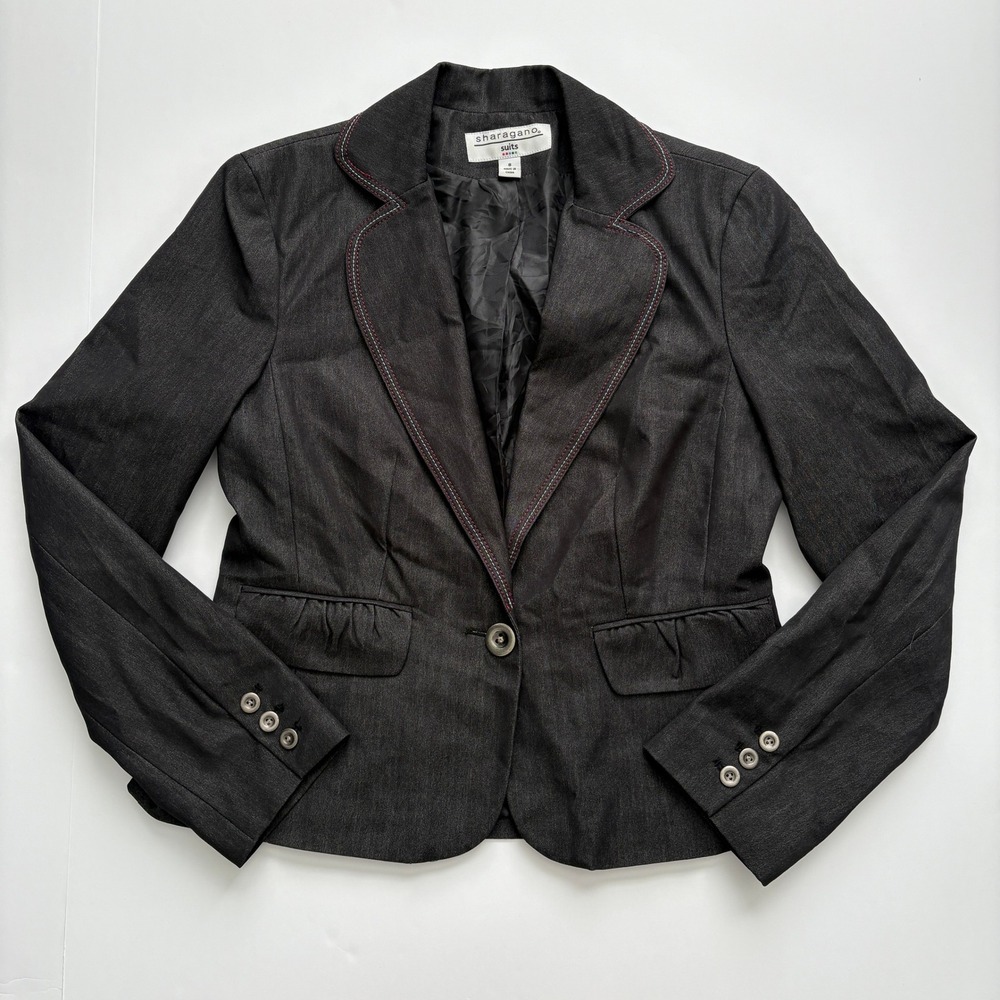 Sharagano Suits Womens Peplum Blazer Contrast Stitch Jacket Size 8
